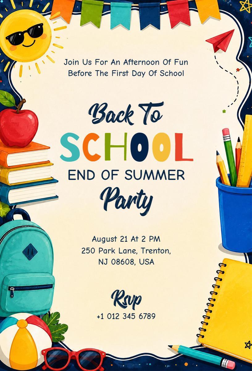 Exciting Back To School End of Summer Celebration Invitation Template