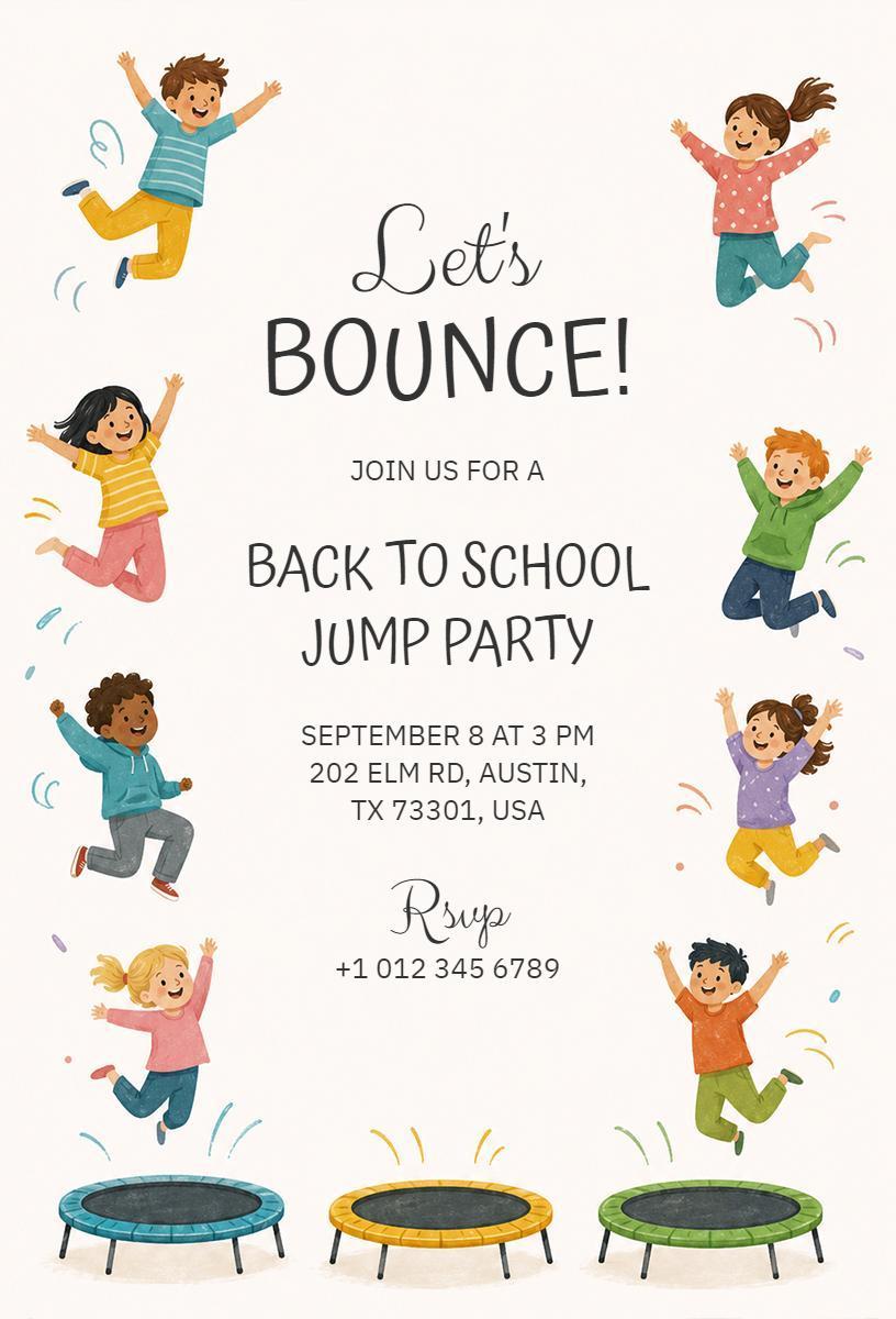 Exciting Back To School Jump Party Celebration Invitation Template