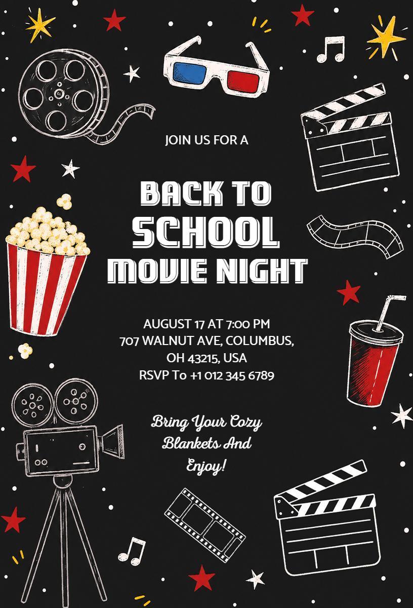 Exciting Back To School Movie Night Celebration Invitation Template