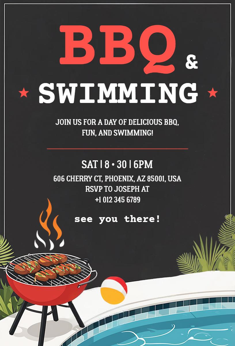 Exciting Backyard BBQ and Swimming Fun Party Invitation Template