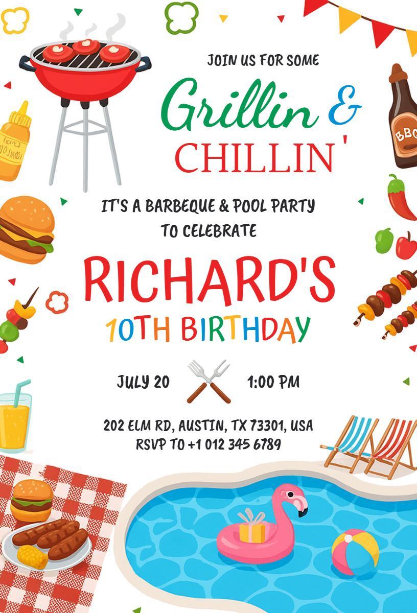 Exciting Barbeque Pool Party Celebration Invitation Template