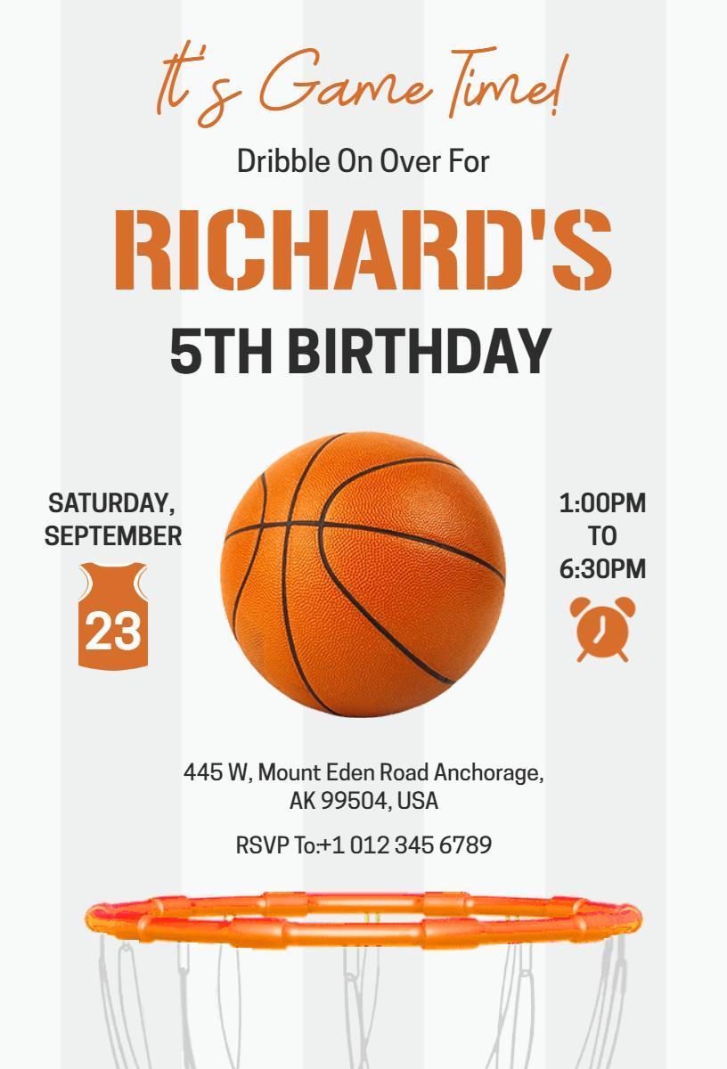 Exciting Basketball Game Theme Birthday Celebration Invitation Template