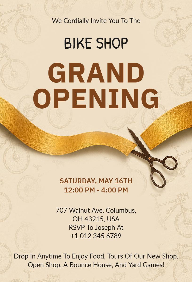 Exciting Bike Shop Grand Opening Celebration Invitation Template