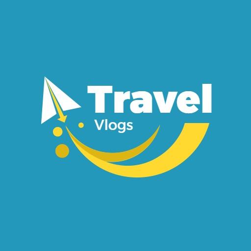 Exciting Blue and Yellow Travel Vlogs Adventure Logo Template
