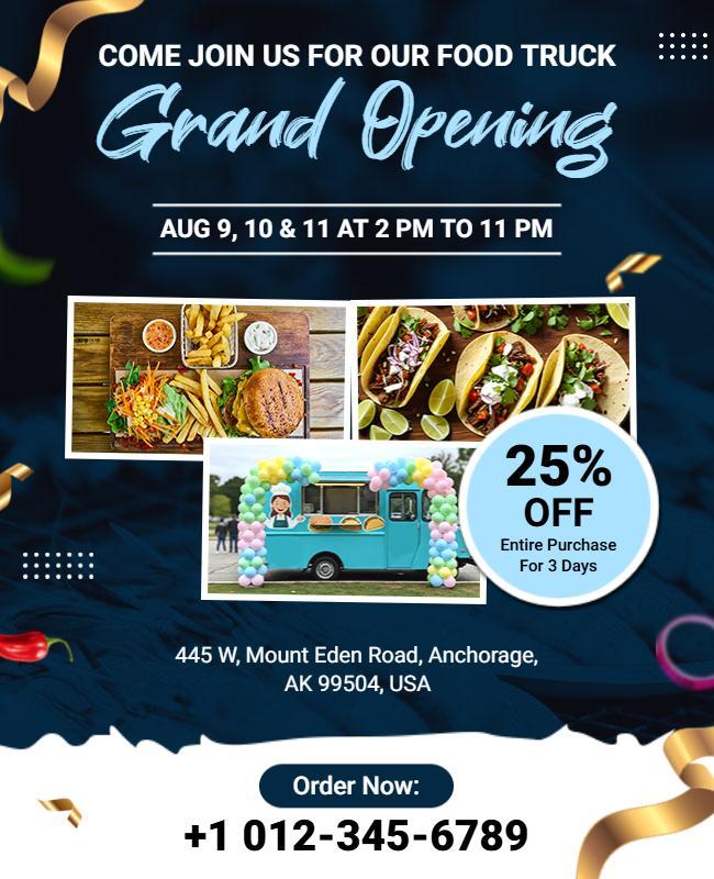 Exciting Blue Food Truck Celebration Opening Flyer Template