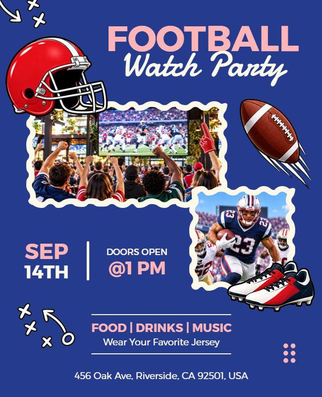 Exciting Blue Football Game Viewing Celebration Flyer Template