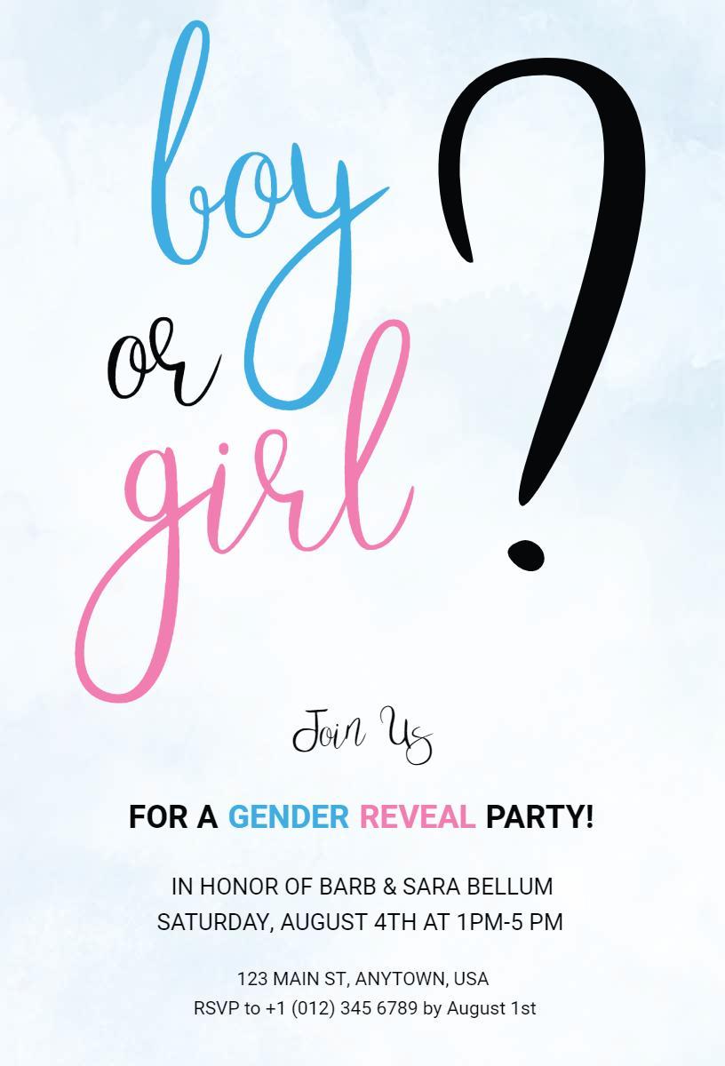 Exciting Blue Pink Gender Reveal Party Invitation Template