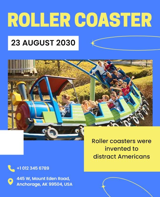 Exciting Blue Roller Coaster Adventure Celebration Poster Template