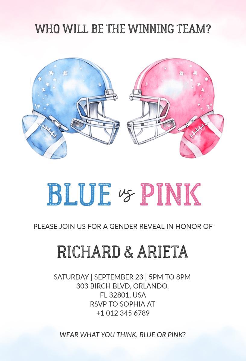 Exciting Blue vs Pink Gender Reveal Celebration Invitation Template