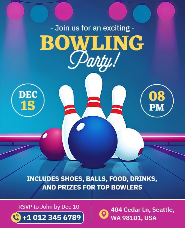 Exciting Bowling Party Celebration Flyer Template