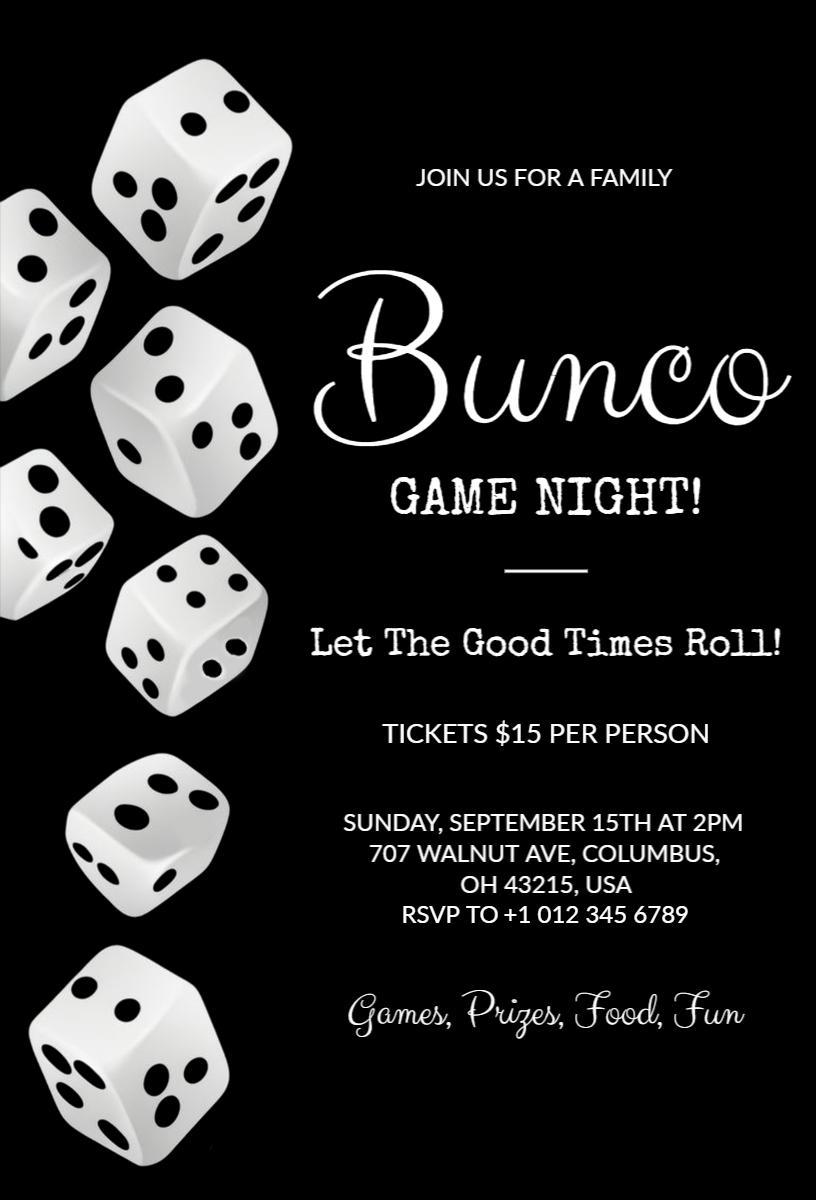 Exciting Bunco Family Game Night Celebration Invitation Template