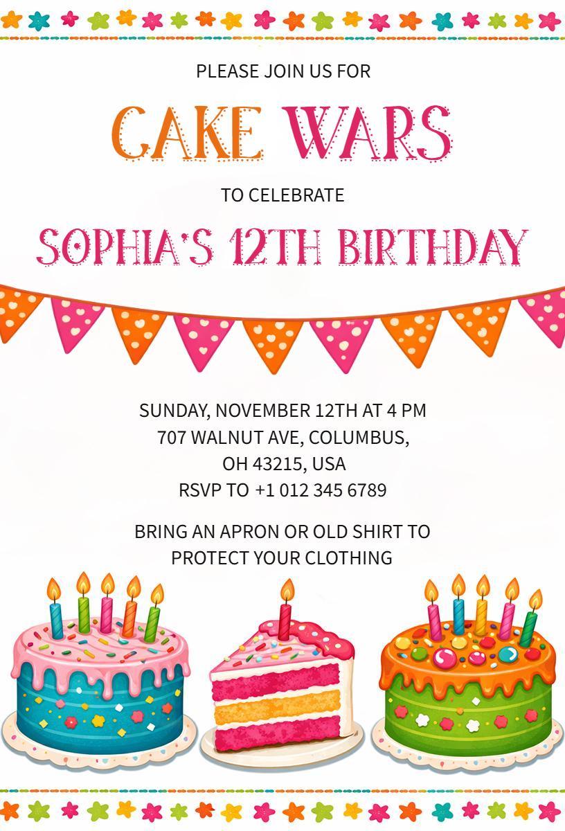 Exciting Cake Wars Themed Birthday Celebration Invitation Template