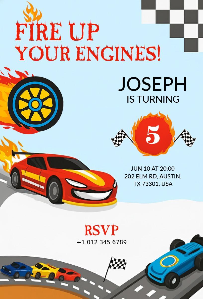 Exciting Cars Racing Birthday Celebration Invitation Template