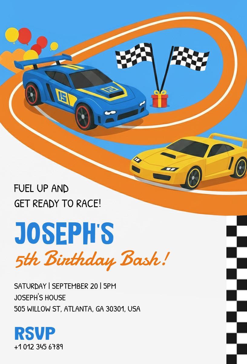 Exciting Cars Racing Theme Birthday Celebration Invitation Template