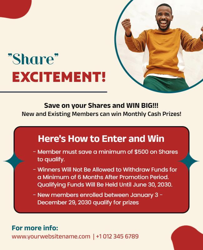 Exciting Cash Prize Savings Contest for Members Poster Template