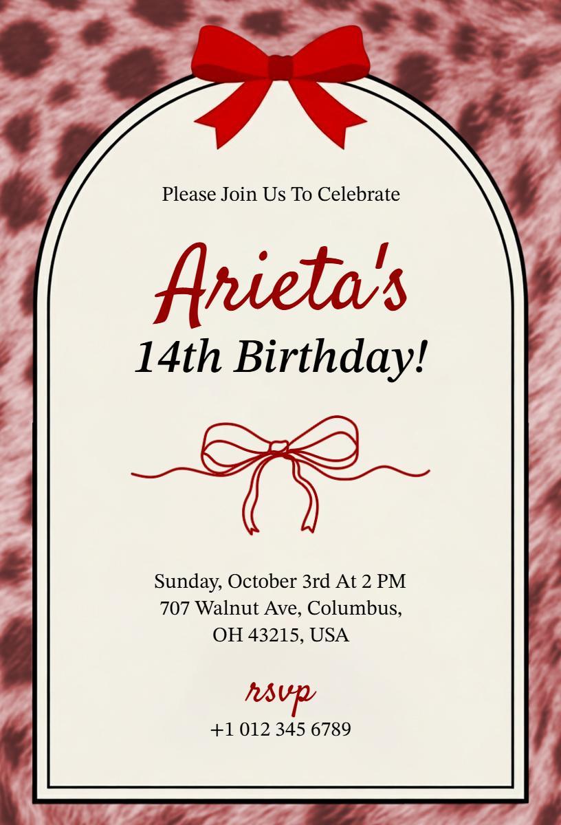 Exciting Cheetah Print 14th Birthday Celebration Invitation Template