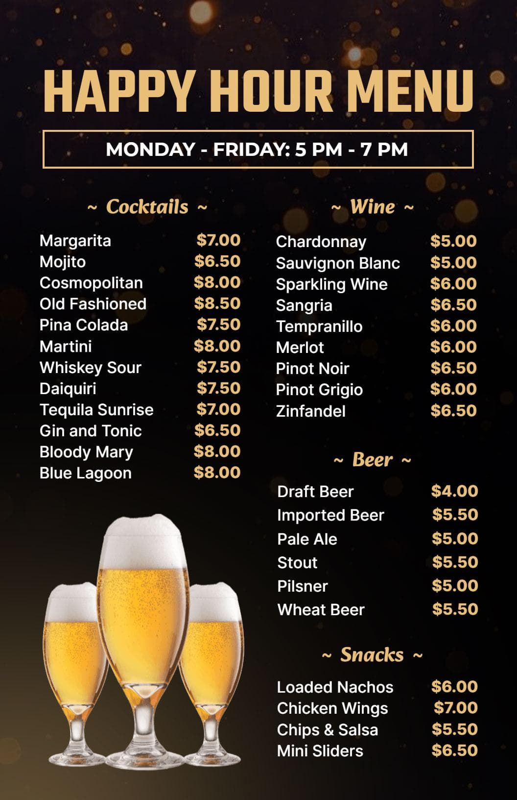 Exciting Cocktails and Craft Beers for Every Occasion Bar Menu Template