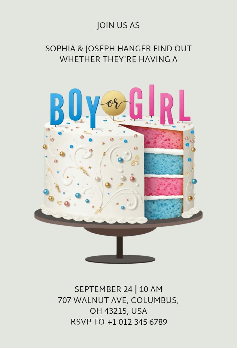 Exciting Colorful Gender Reveal Cake Celebration Invitation Template
