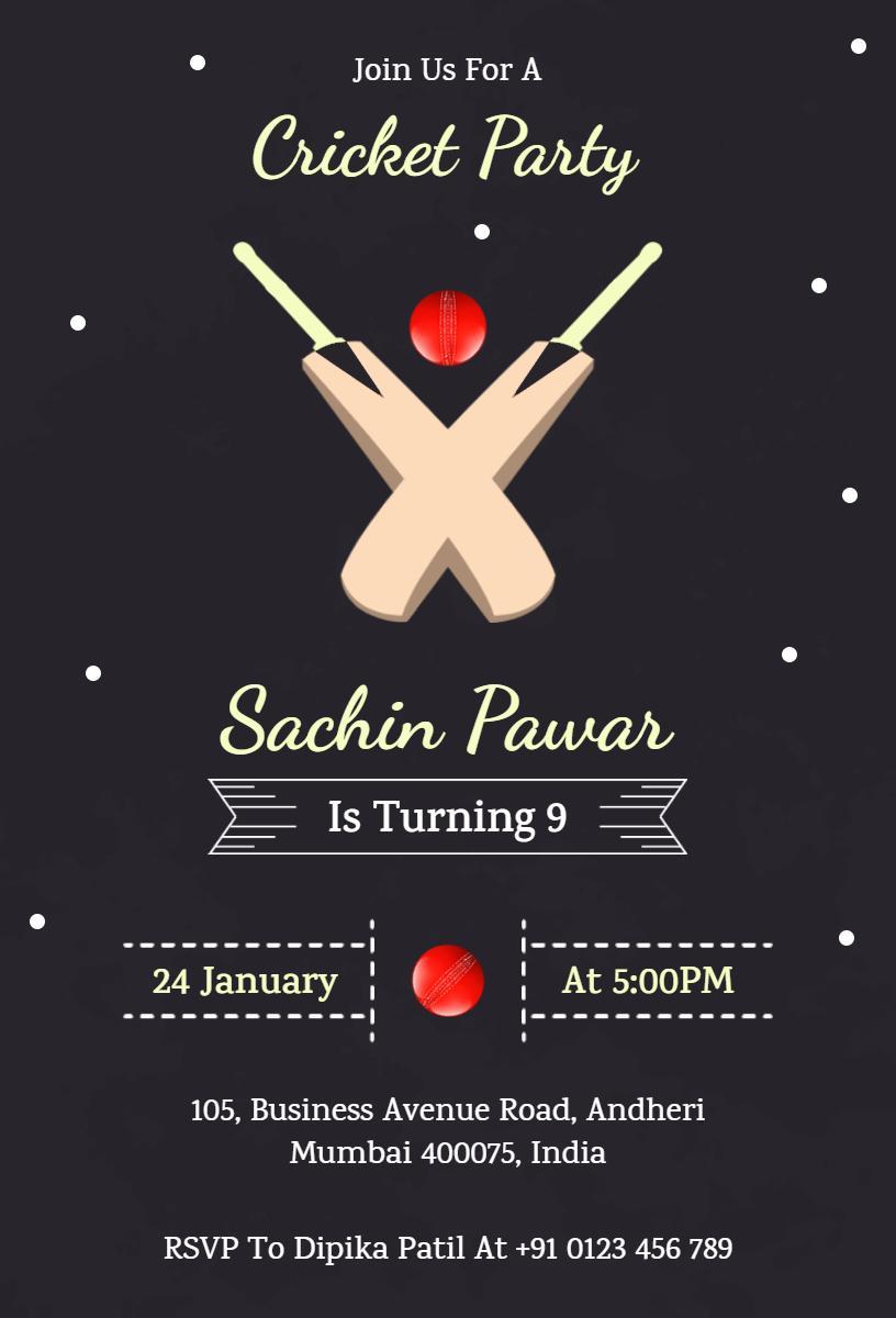 Exciting Cricket Birthday Celebration Party Invitation Template