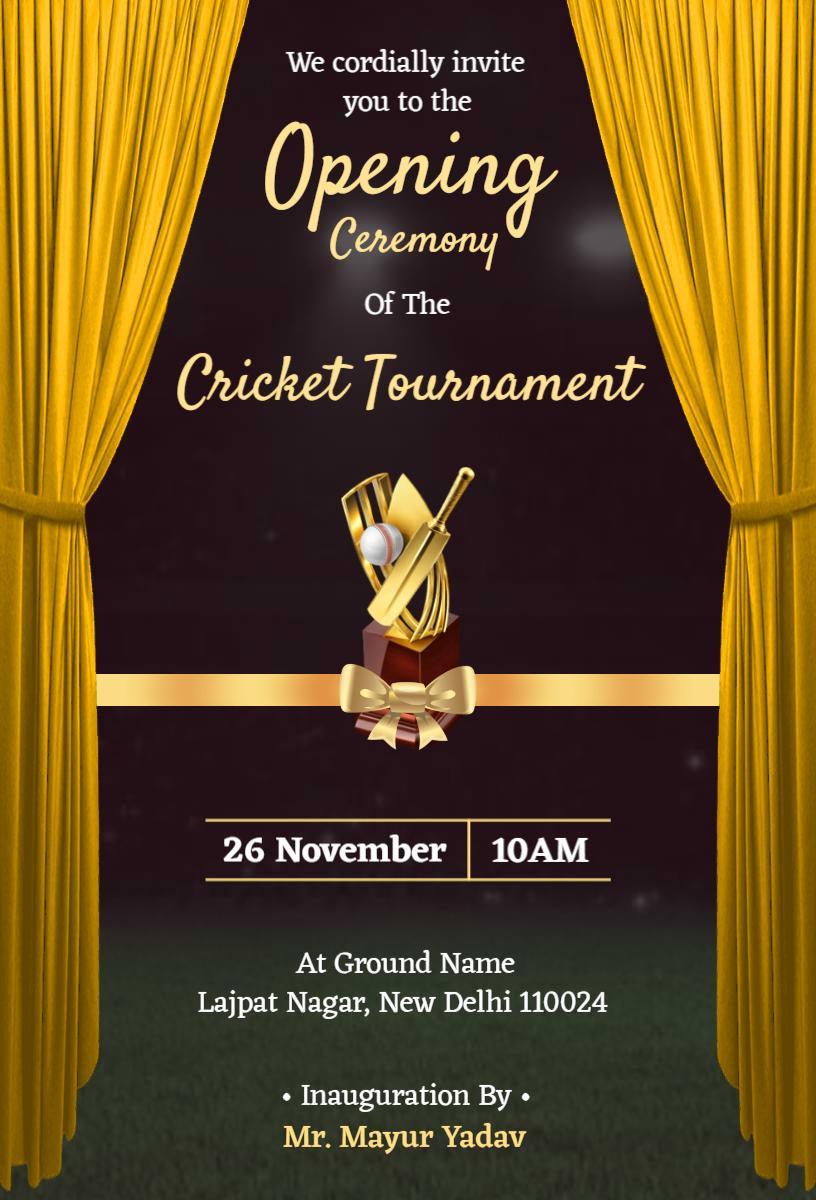 Exciting Cricket Tournament Grand Opening Ceremony Invitation Template