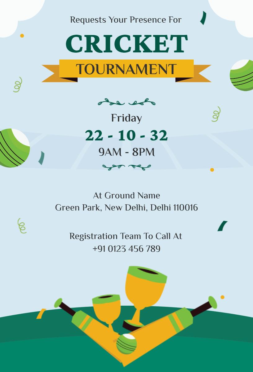 Exciting Cricket Tournament Sport Event Invitation Template