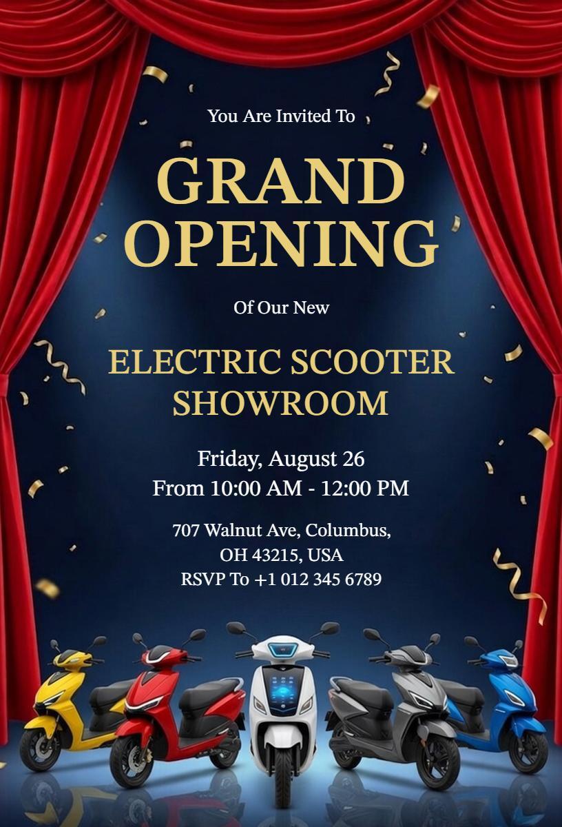 Exciting Electric Scooter Showroom Grand Opening Invitation Template