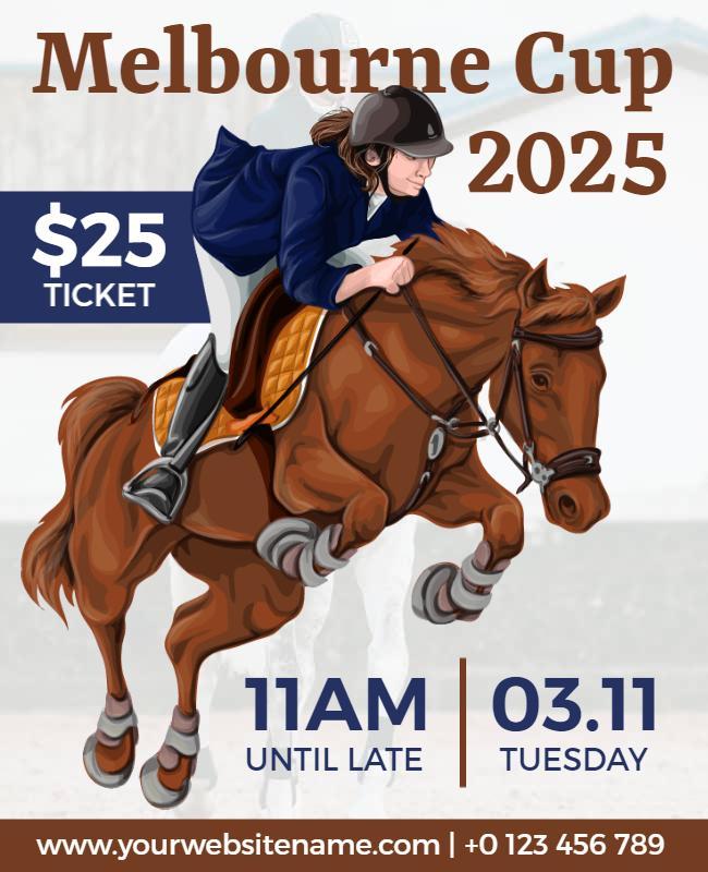 Exciting Equestrian Melbourne Cup Event Ticket Poster Template