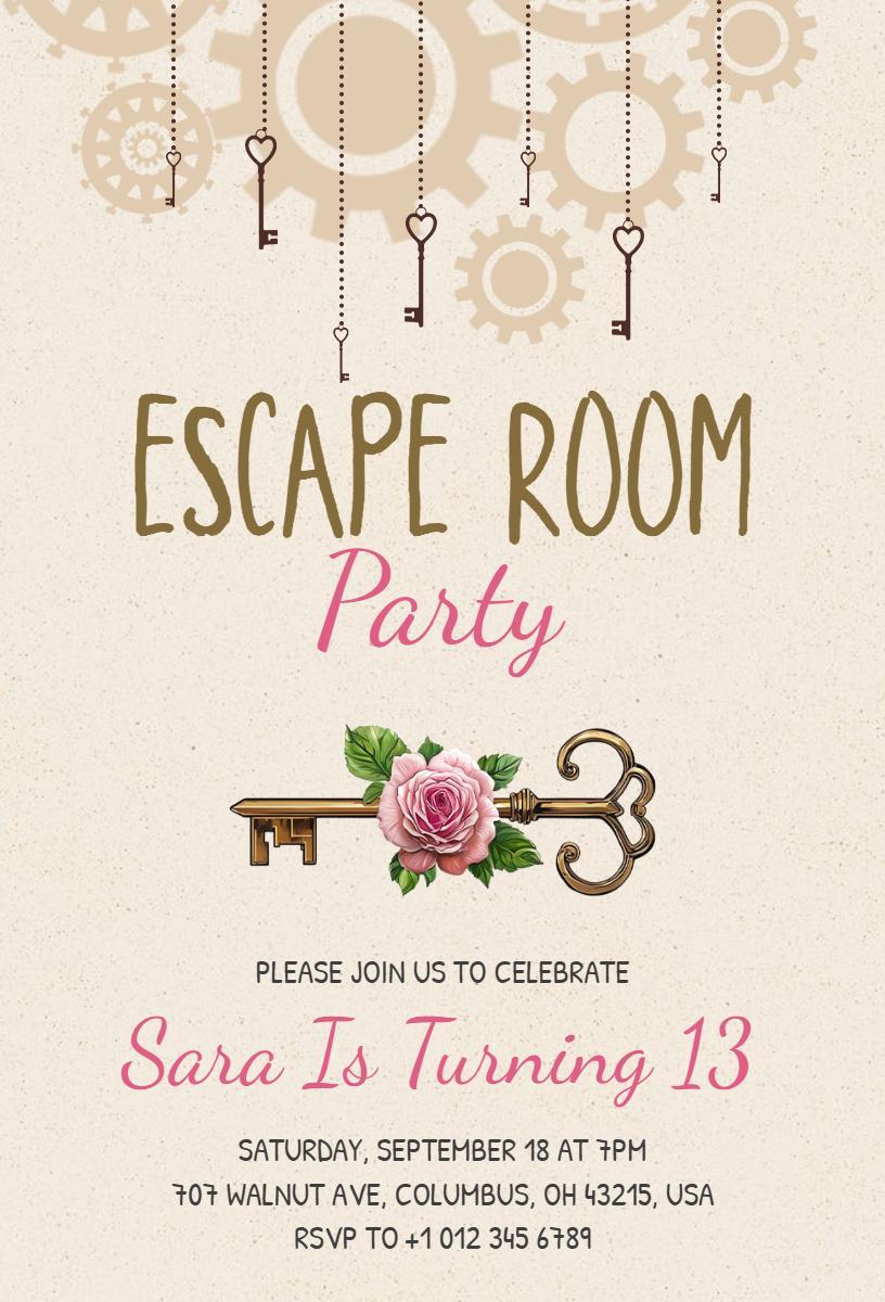 Exciting Escape Room Adventure Birthday Party Invitation Template