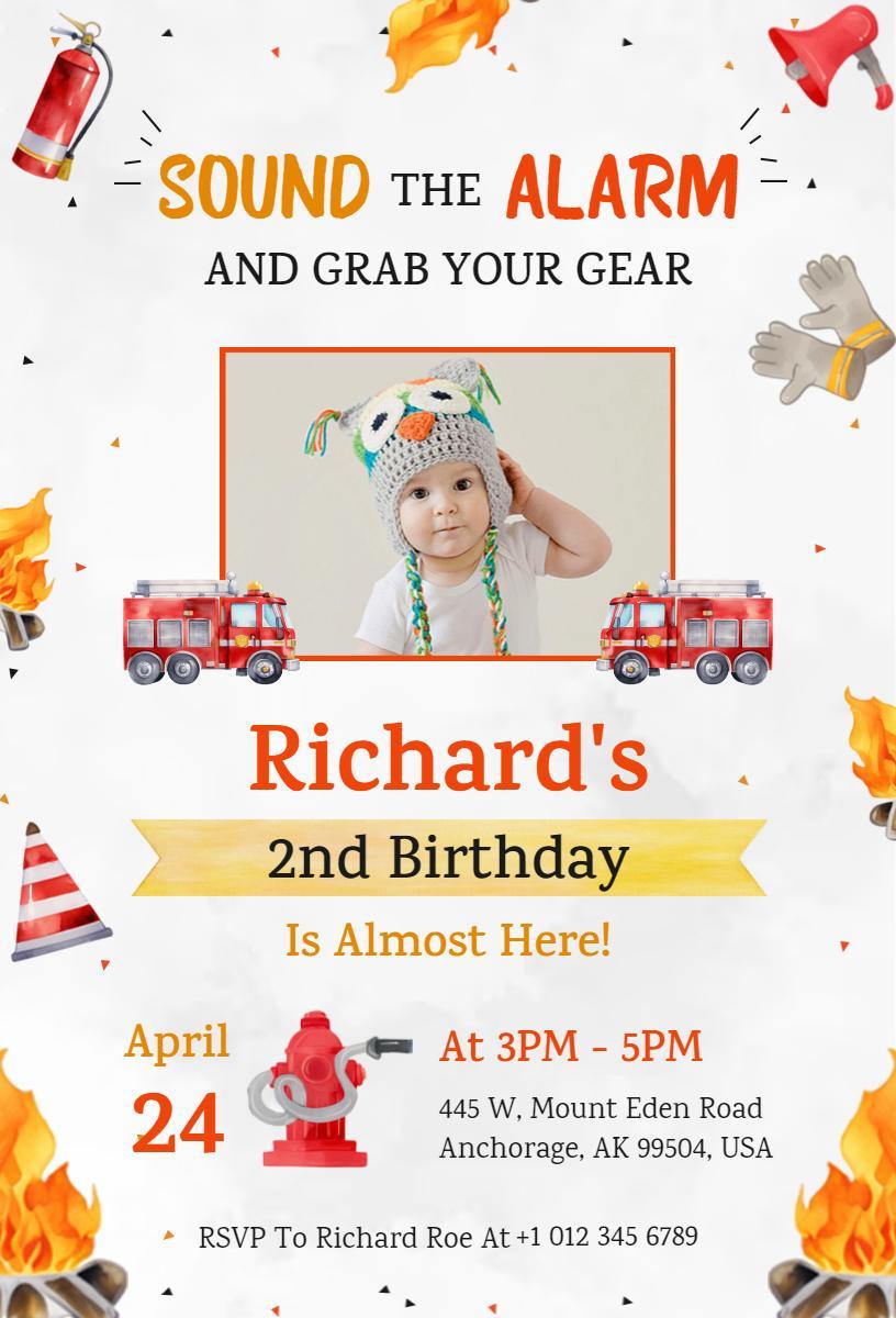 Exciting Fire Truck Theme Fun Birthday Celebration Invitation Template