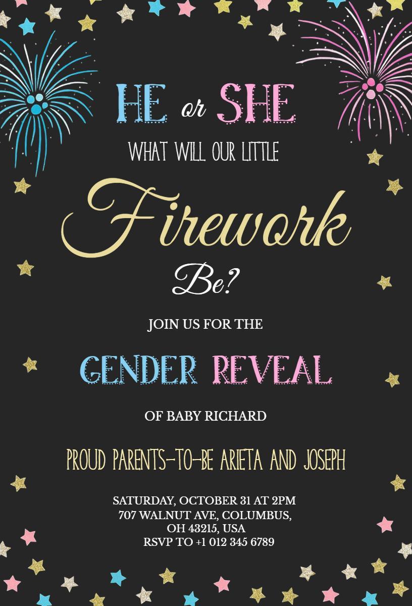 Exciting Fireworks Theme Gender Reveal Celebration Invitation Template