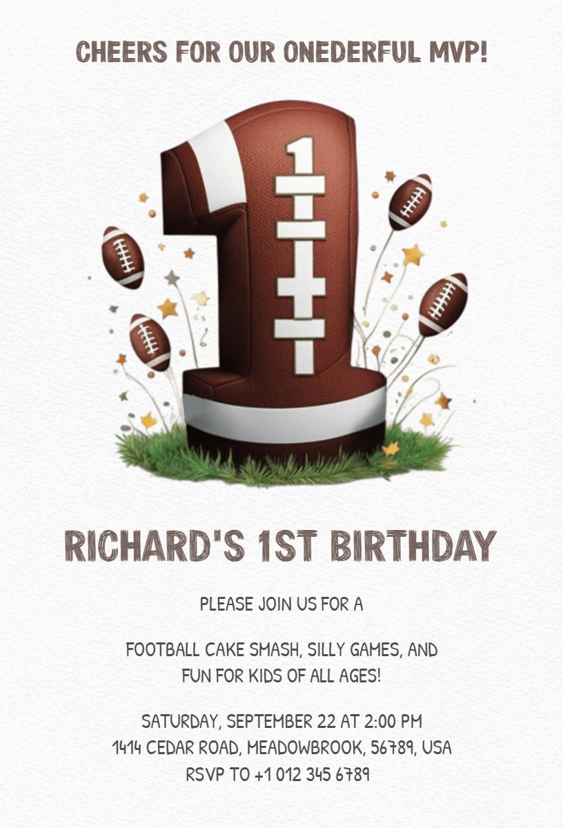 Exciting Football-Themed 1st Birthday Celebration Invitation Template