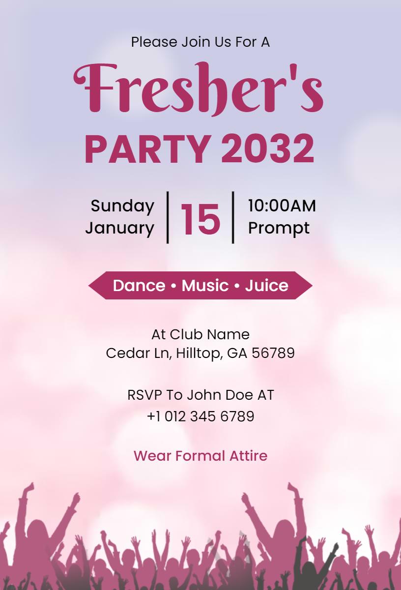 Exciting Freshers Dance Music Juice Party Invitation Template