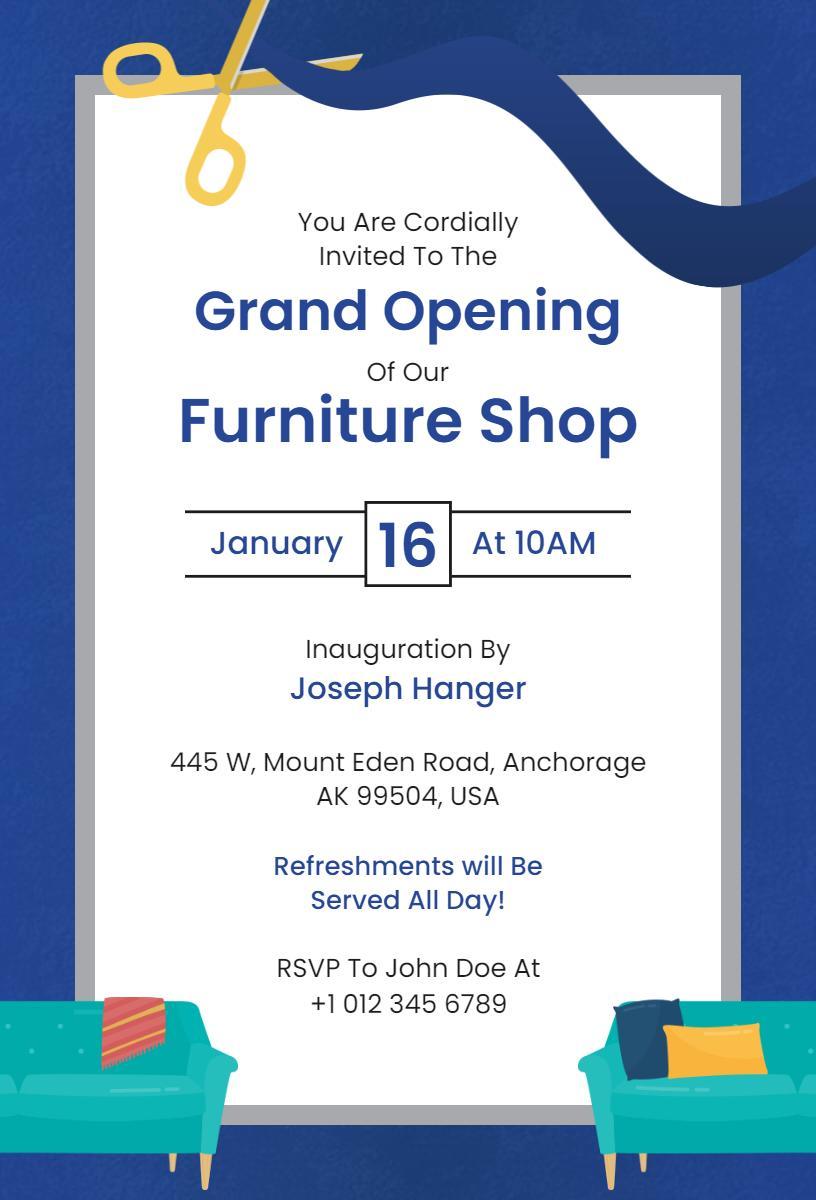 Exciting Furniture Shop Grand Opening Celebration Invitation Template