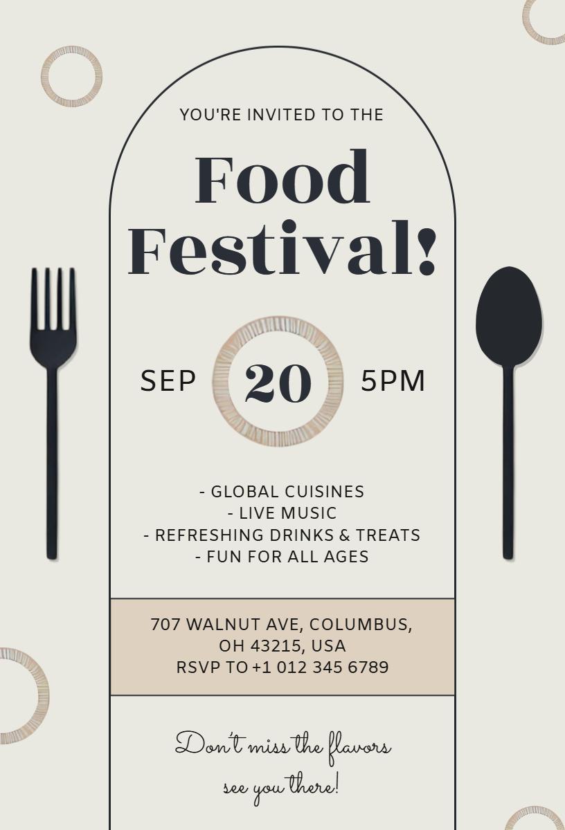 Exciting Global Cuisine Food Festival Invitation Template