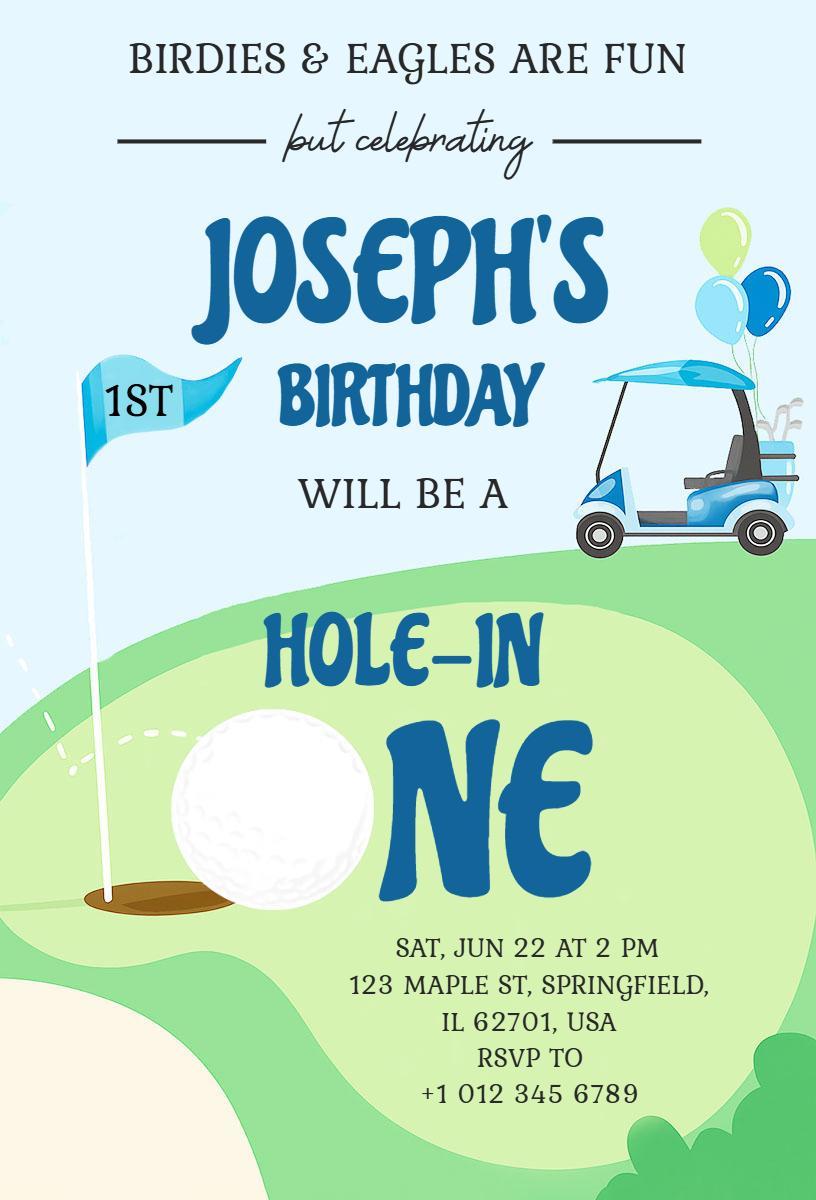 Exciting Golf Hole-in-One Birthday Celebration Invitation Template