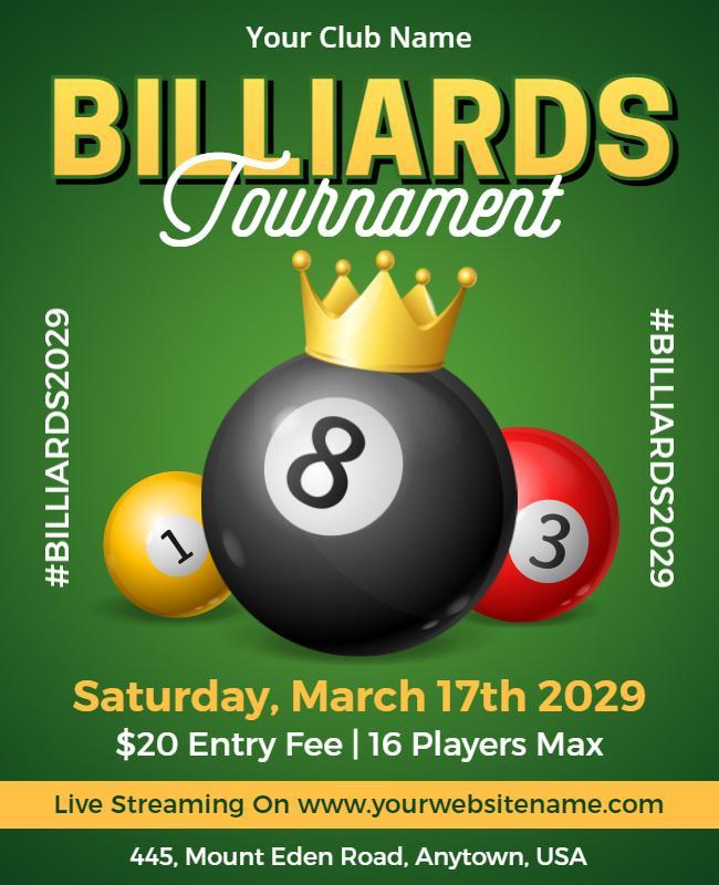 Exciting Green Billiards Tournament Competition Flyer Template