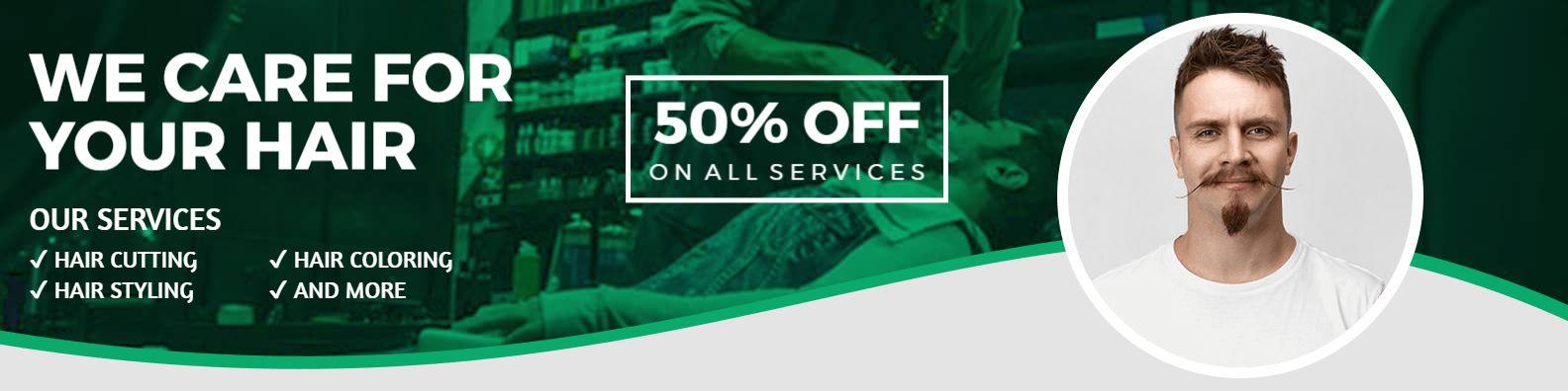 Exciting Hair Care Services with Green Design Salon Banner Template
