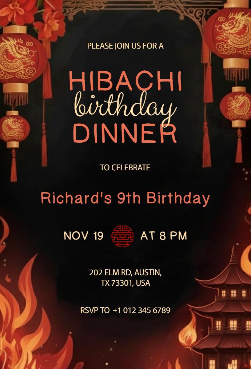 Exciting Hibachi Birthday Dinner Celebration Invitation Template