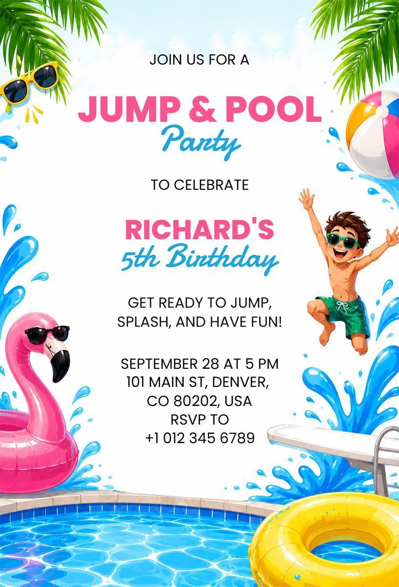 Exciting Jump Pool Party Celebration Invitation Template