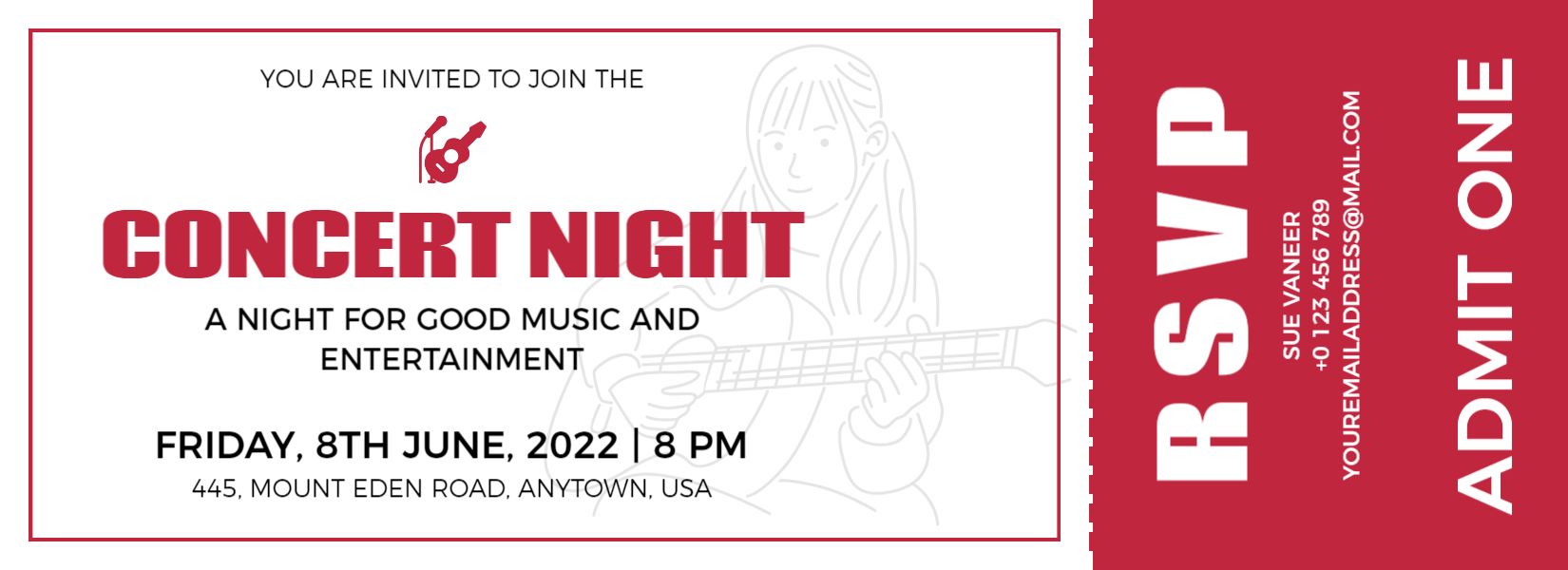 Exciting Live Music Concert Night Ticket Invitation Template