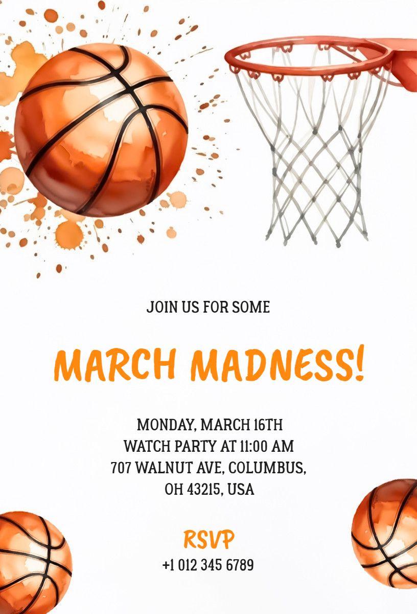 Exciting March Madness Basketball Watch Party Invitation Template
