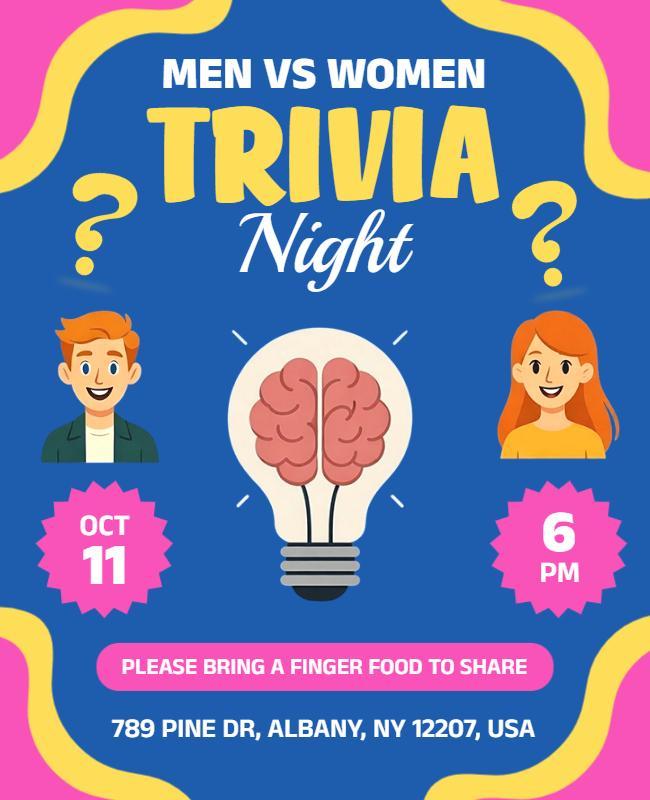 Exciting Men Versus Women Trivia Night Challenge Flyer Template