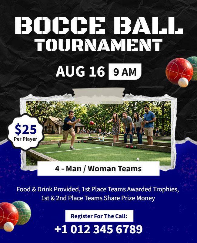 Exciting Outdoor Bocce Ball Tournament Challenge Flyer Template