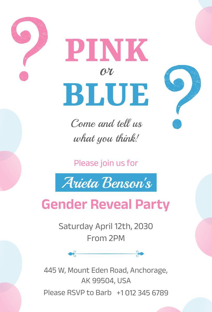 Exciting Pink or Blue Gender Reveal Celebration Invitation Template