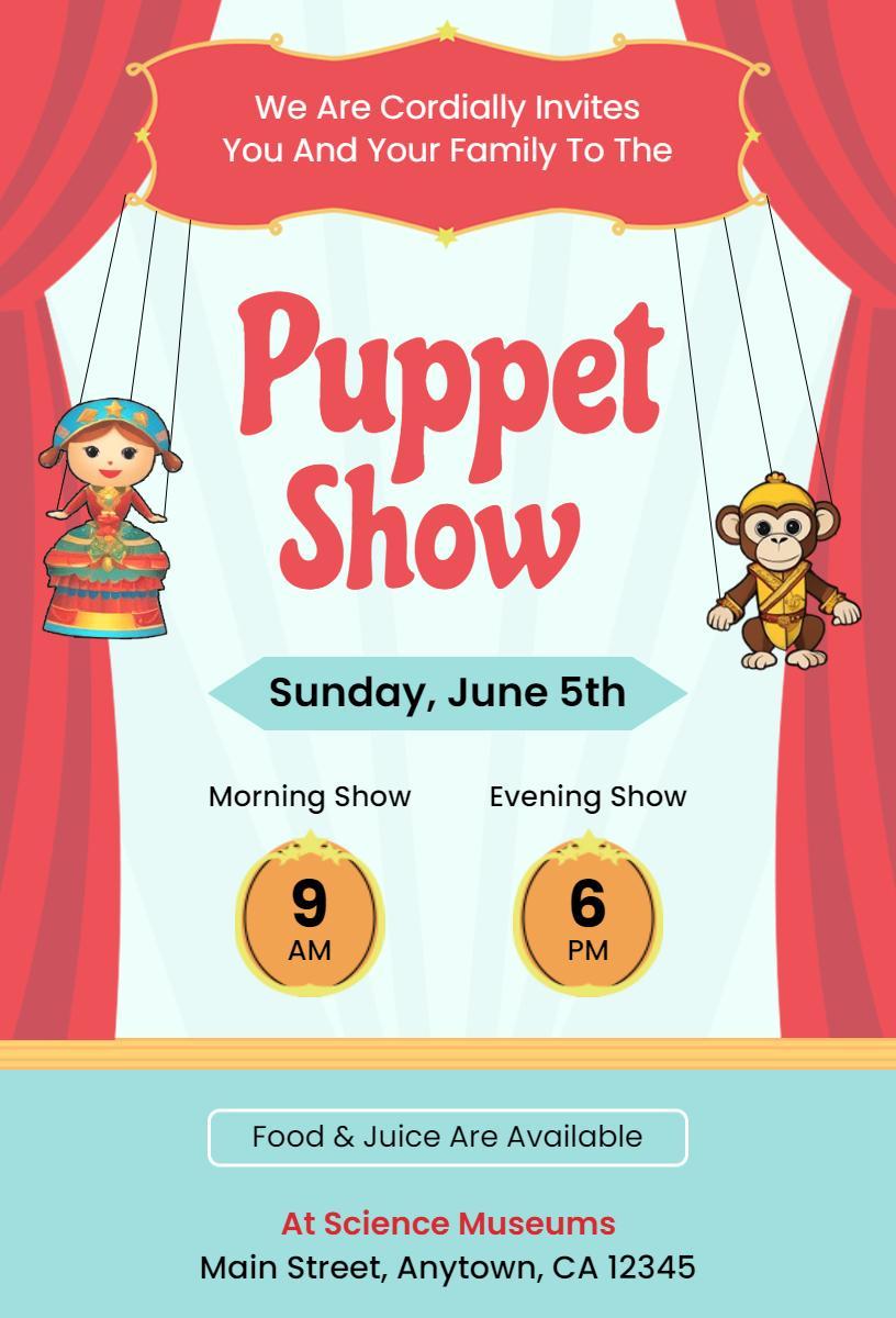 Exciting Puppet Show Family Fun Event Invitation Template