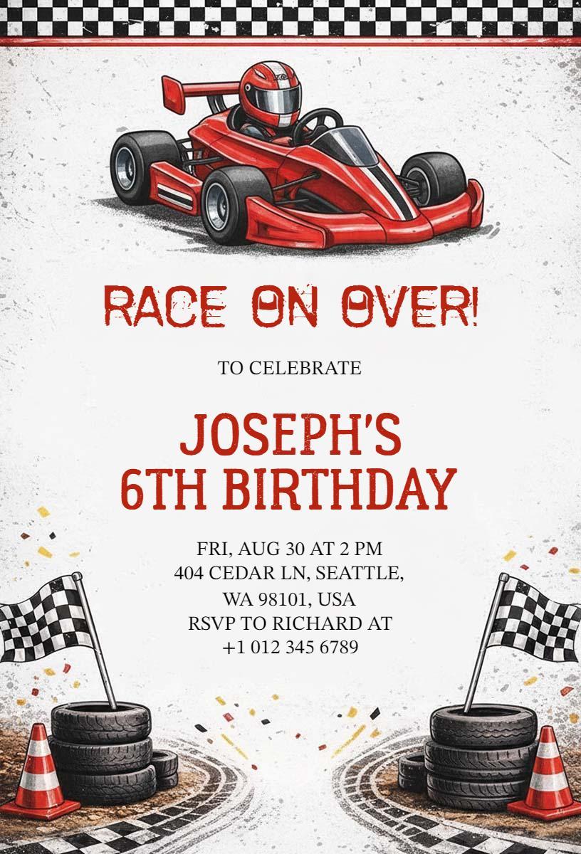 Exciting Race Car Themed Kids Birthday Celebration Invitation Template
