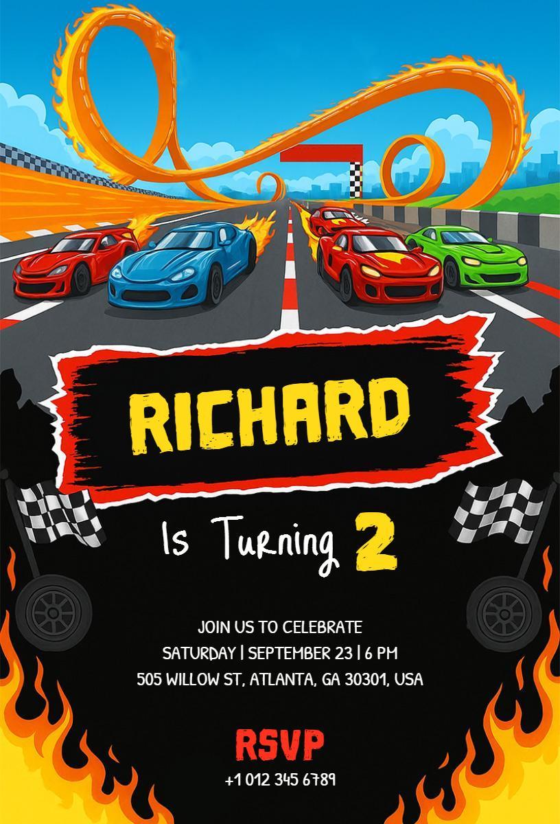 Exciting Racing Cars Theme Birthday Celebration Invitation Template