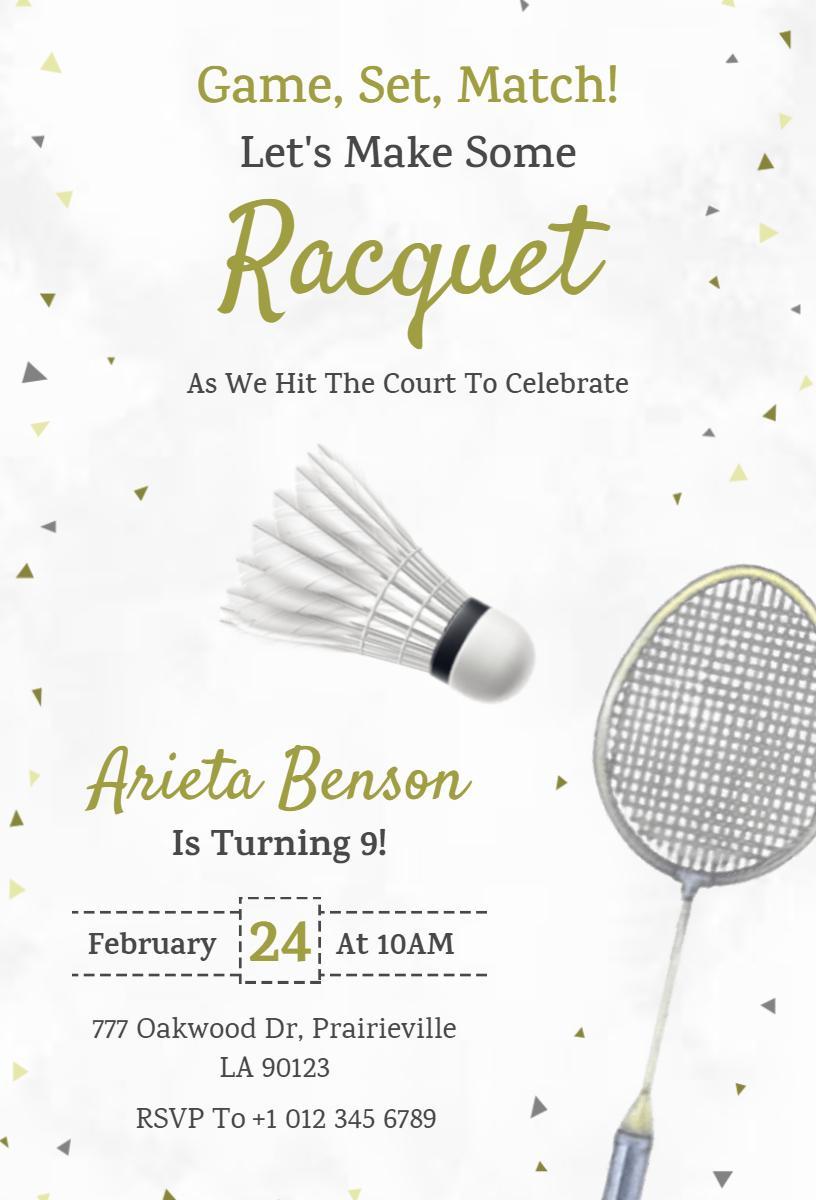Exciting Racquet Sports Birthday Celebration Invitation Template