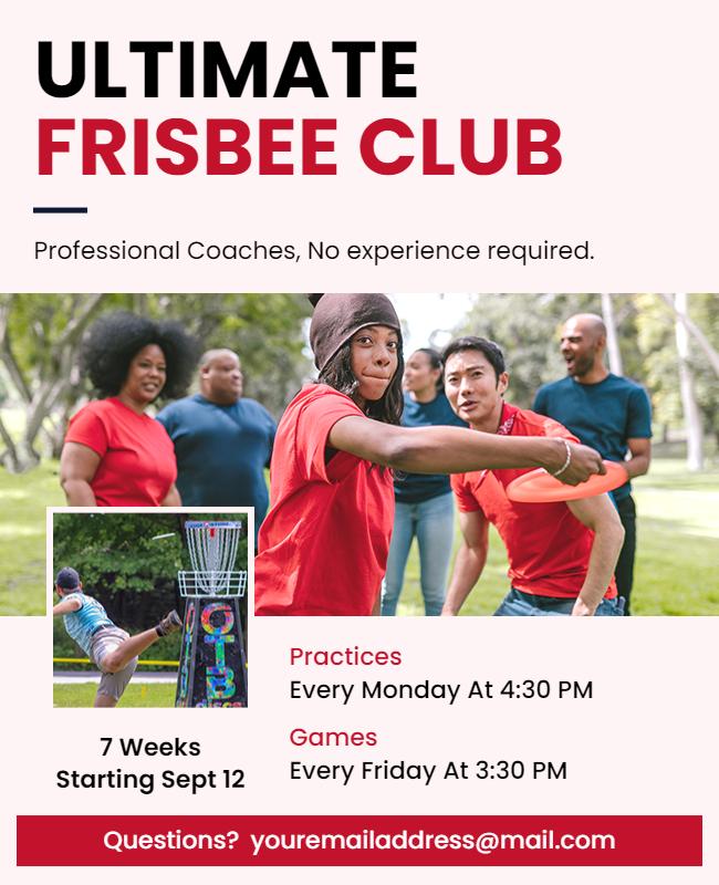 Exciting Red and Pink Ultimate Frisbee Club Poster Template