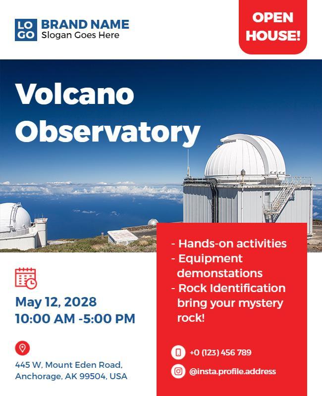 Exciting Red Volcano Observatory Open House Event Poster Template